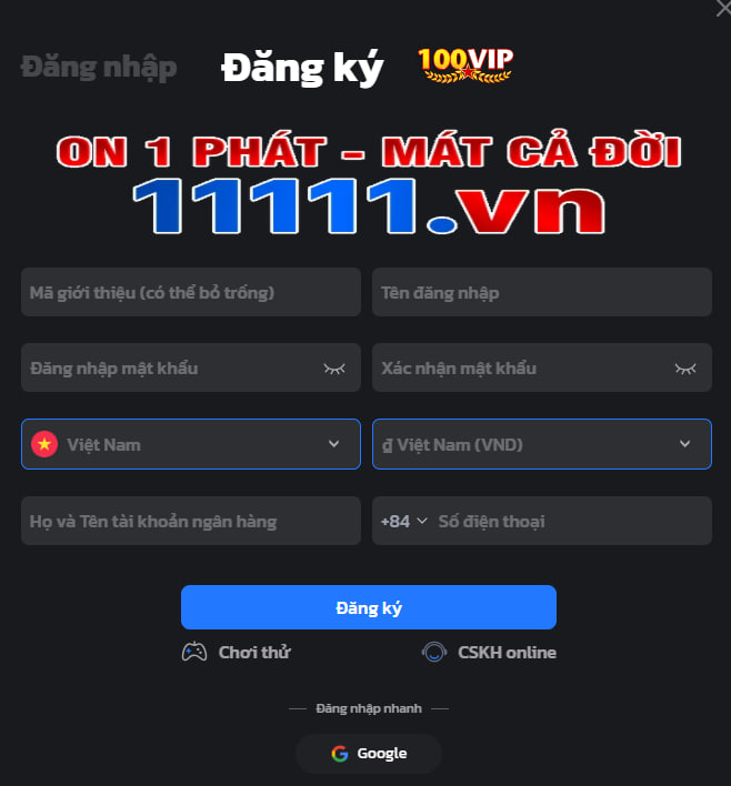 Form đăng ký tài khoản Onbet